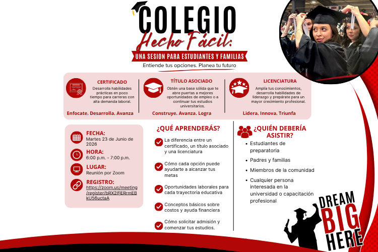 Un folleto que invita a la comunidad a una sesión virtual para estudiantes y familias el martes 23 de junio, de 6:00 a 7:00 p. m.